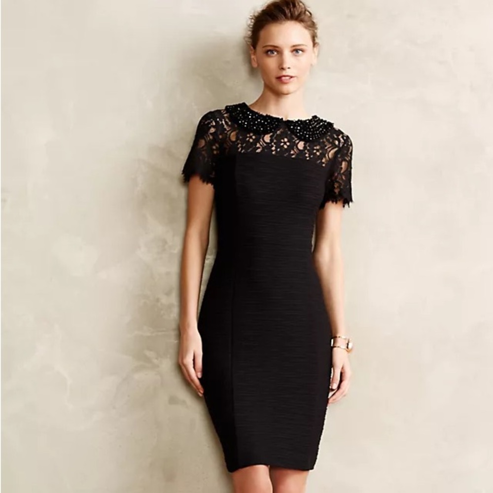 MAEVE Dress Jeweled Colored Sheath Size 12 Black Beaded Collar‎